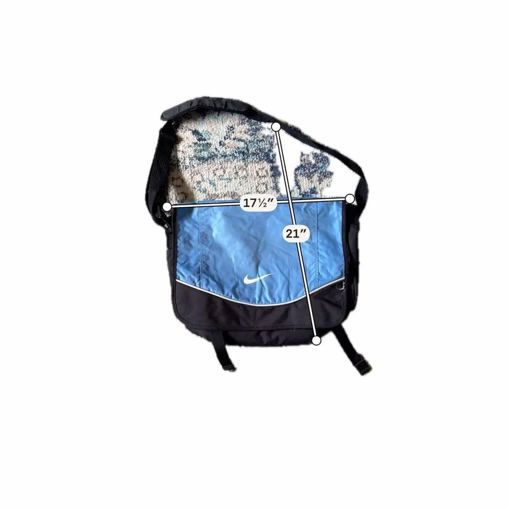 Vintage Y2K Nike Blue & Black Crossbody Messenger Bag White Swoosh Laptop Bag